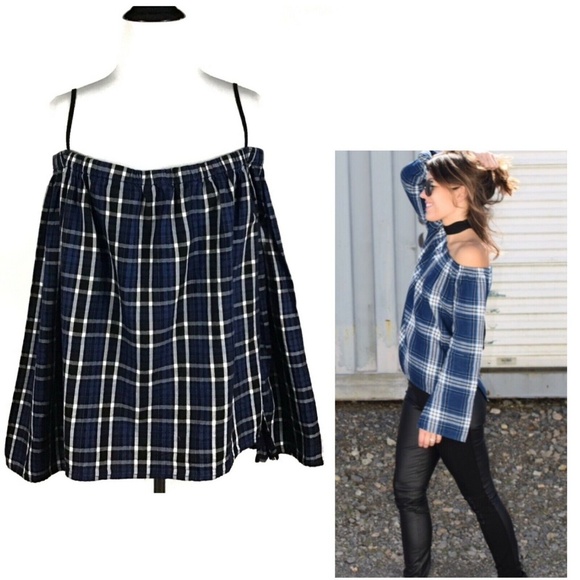 cloth & stone Tops - 🦋Cloth & Stone Off Shoulder Plaid Blouse Shirt M